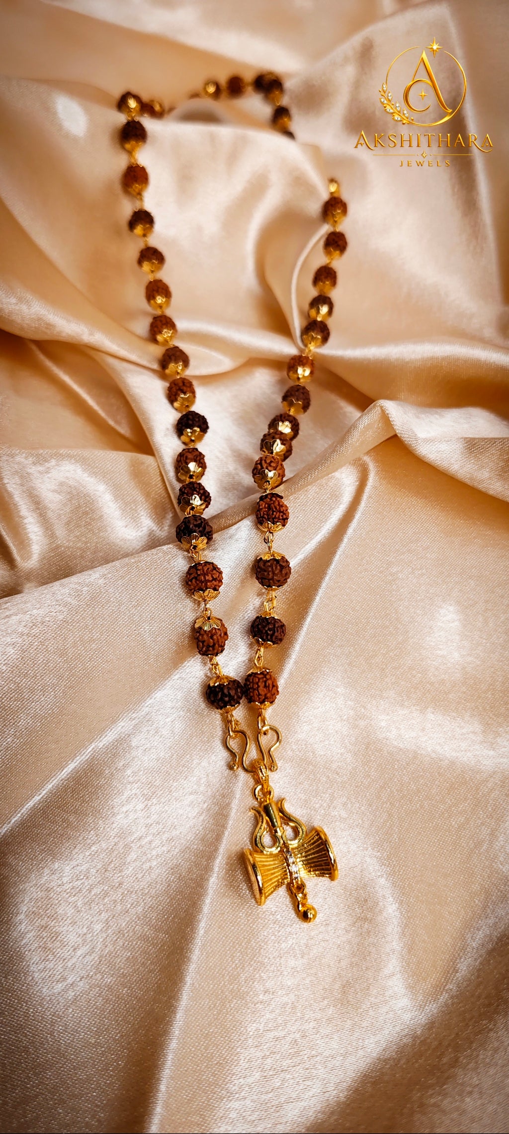 Gold Plated Rudrakshamaala with Shiva Damru Pendant