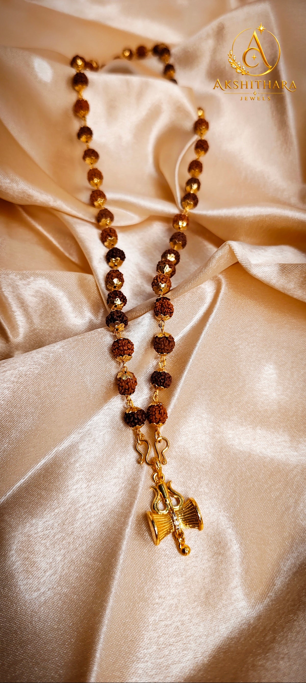 Gold Plated Rudrakshamaala with Shiva Damru Pendant