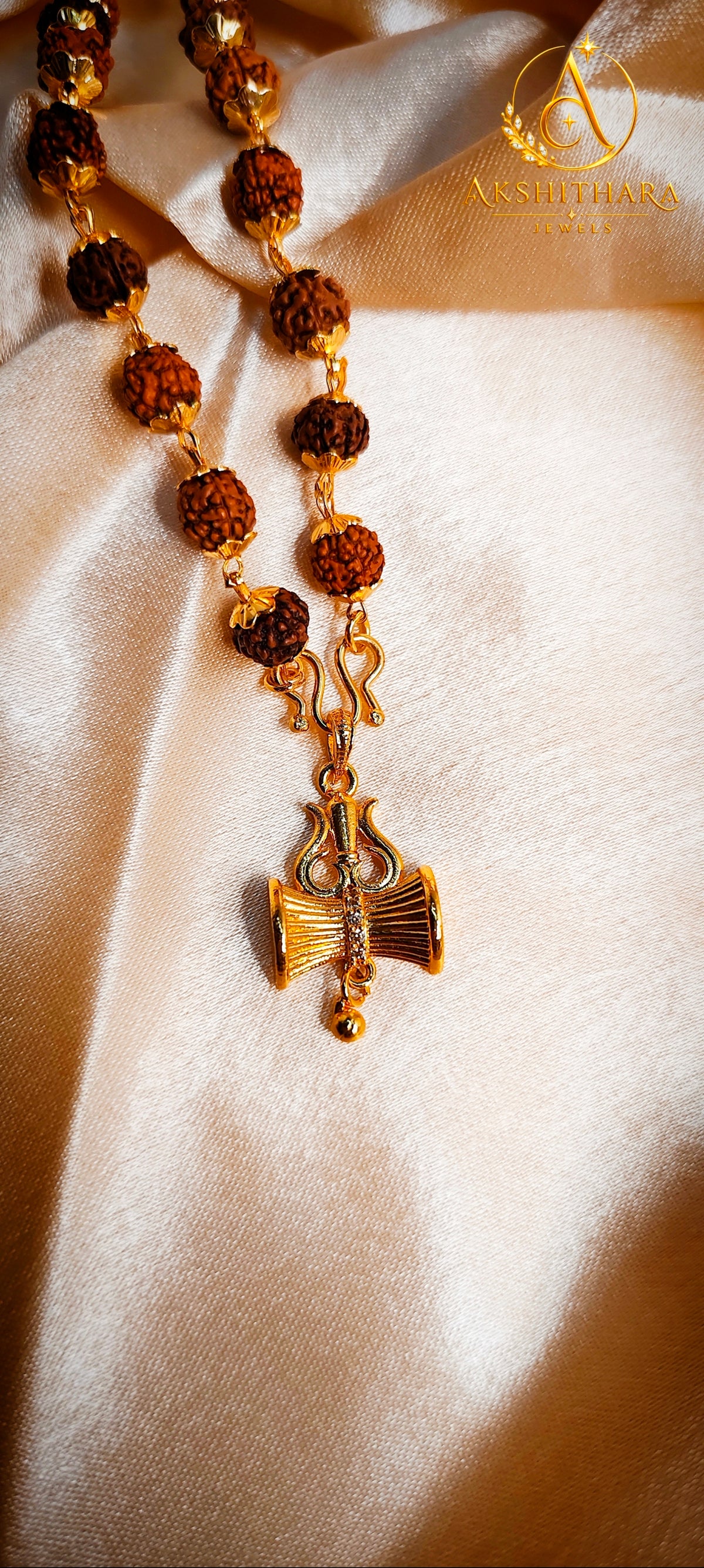 Gold Plated Rudrakshamaala with Shiva Damru Pendant