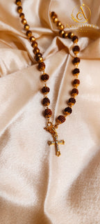 Gold Plated Rudrakshamaala with Diamond Replica Cross Pendant