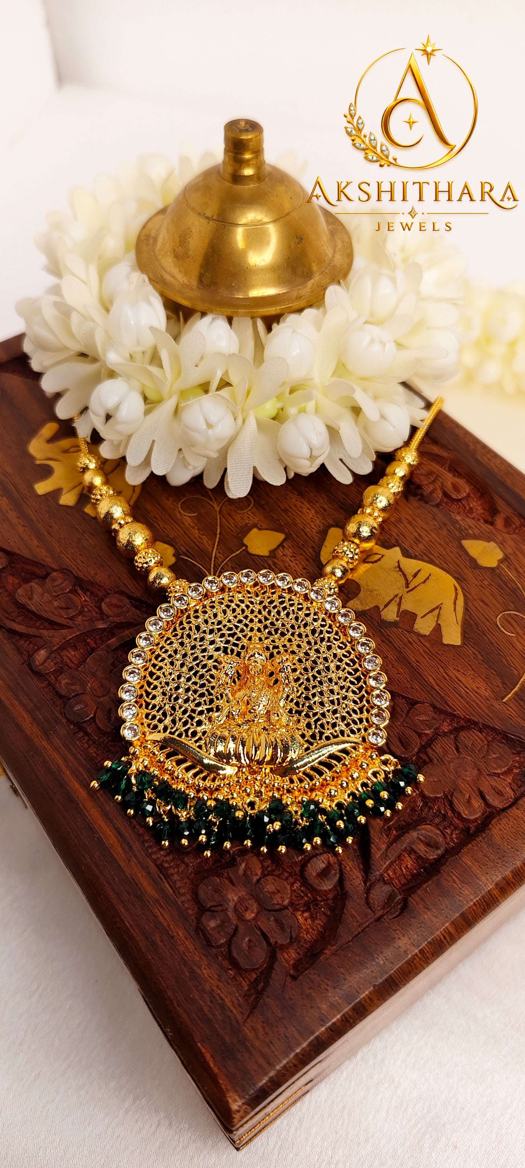 Premium Gold Plated Lakshmi Pendant Short Haram