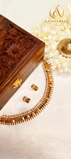Gold Plated white stone Elakkathali Necklace with Studs
