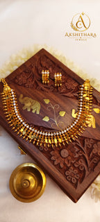Gold Plated white stone Elakkathali Necklace with Studs