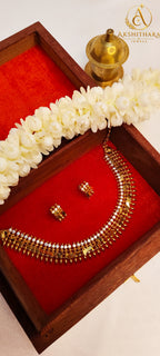 Gold Plated white stone Elakkathali Necklace with Studs