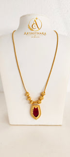 Gold Plated Matte Finish Red Nagapadam Short Haram