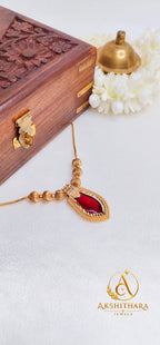 Gold Plated Matte Finish Red Nagapadam Short Haram