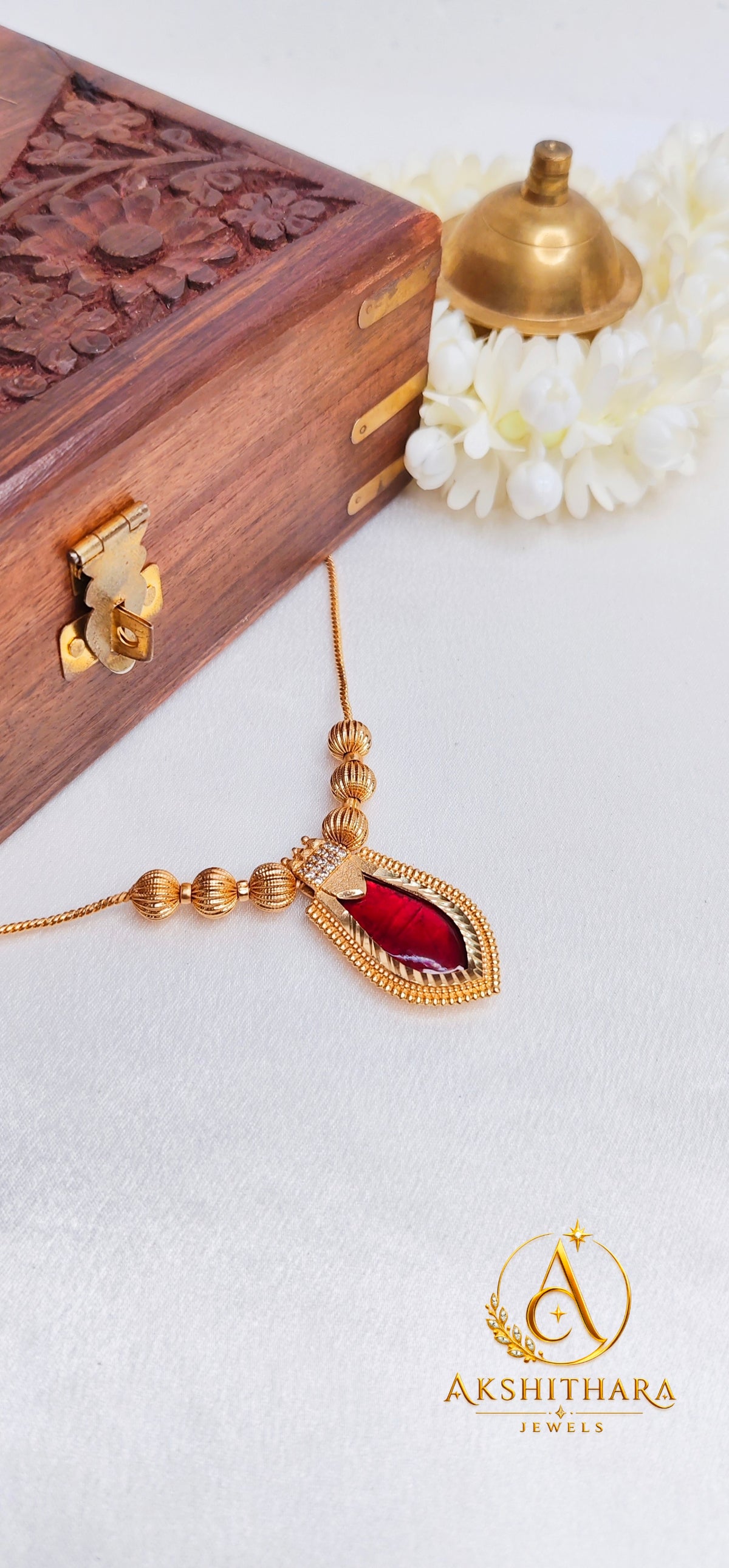 Gold Plated Matte Finish Red Nagapadam Short Haram
