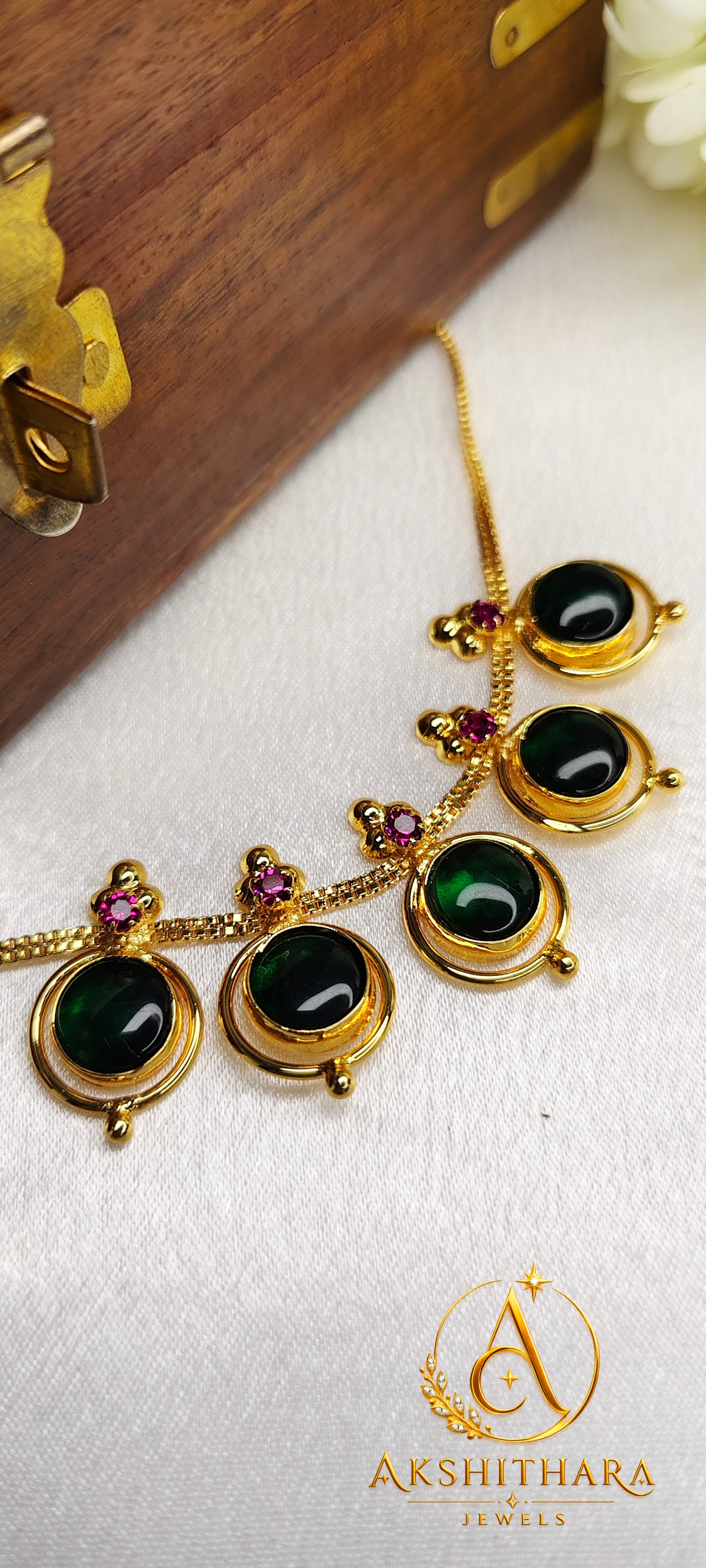 Premium Gold Plated Round Green Palakka Necklace