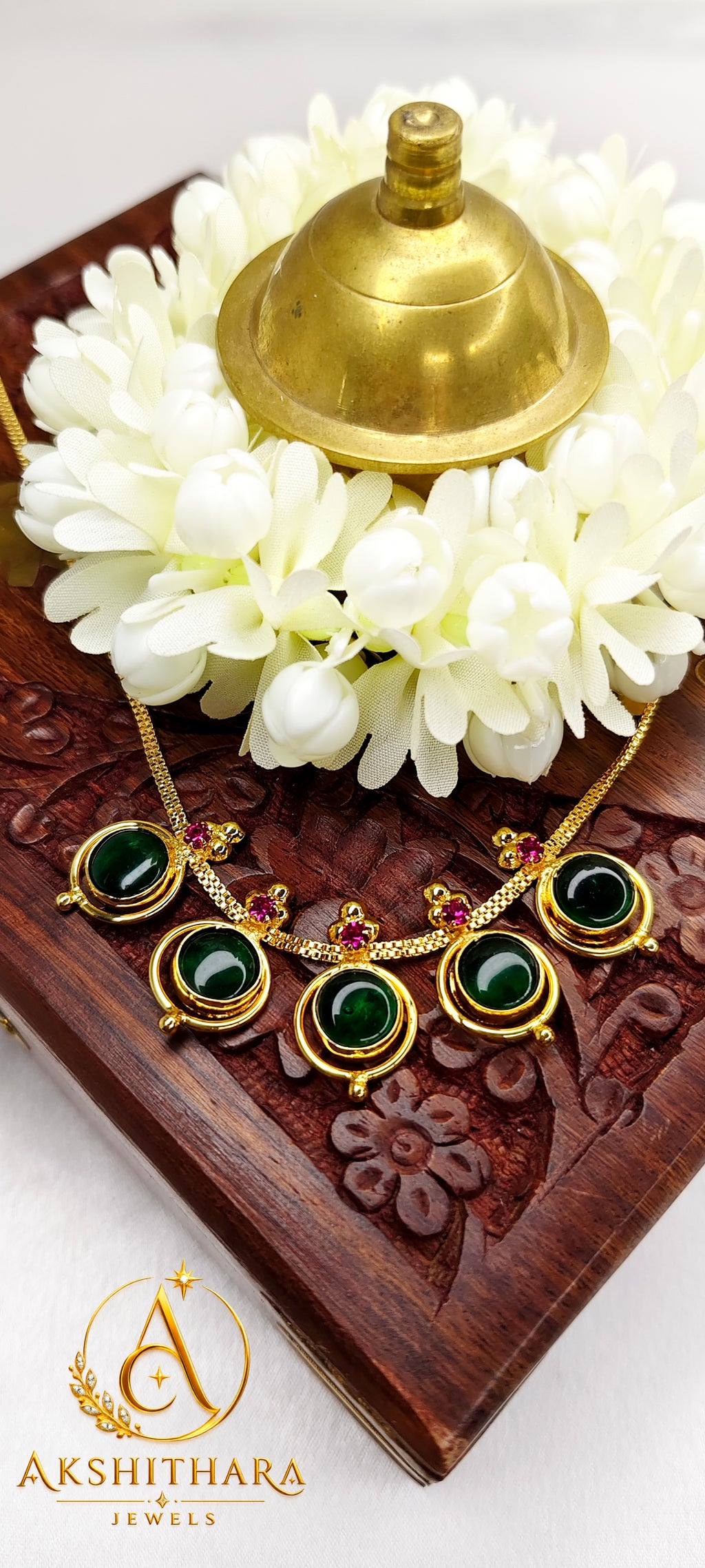 Premium Gold Plated Round Green Palakka Necklace