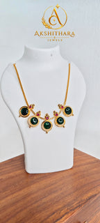 Premium Gold Plated Round Green Palakka Necklace