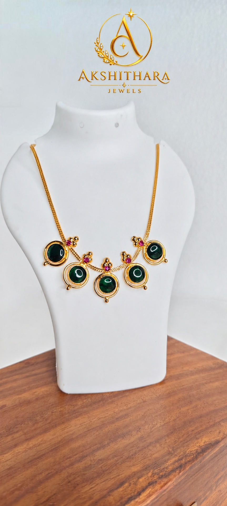 Premium Gold Plated Round Green Palakka Necklace