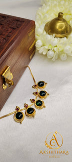 Premium Gold Plated Round Green Palakka Necklace