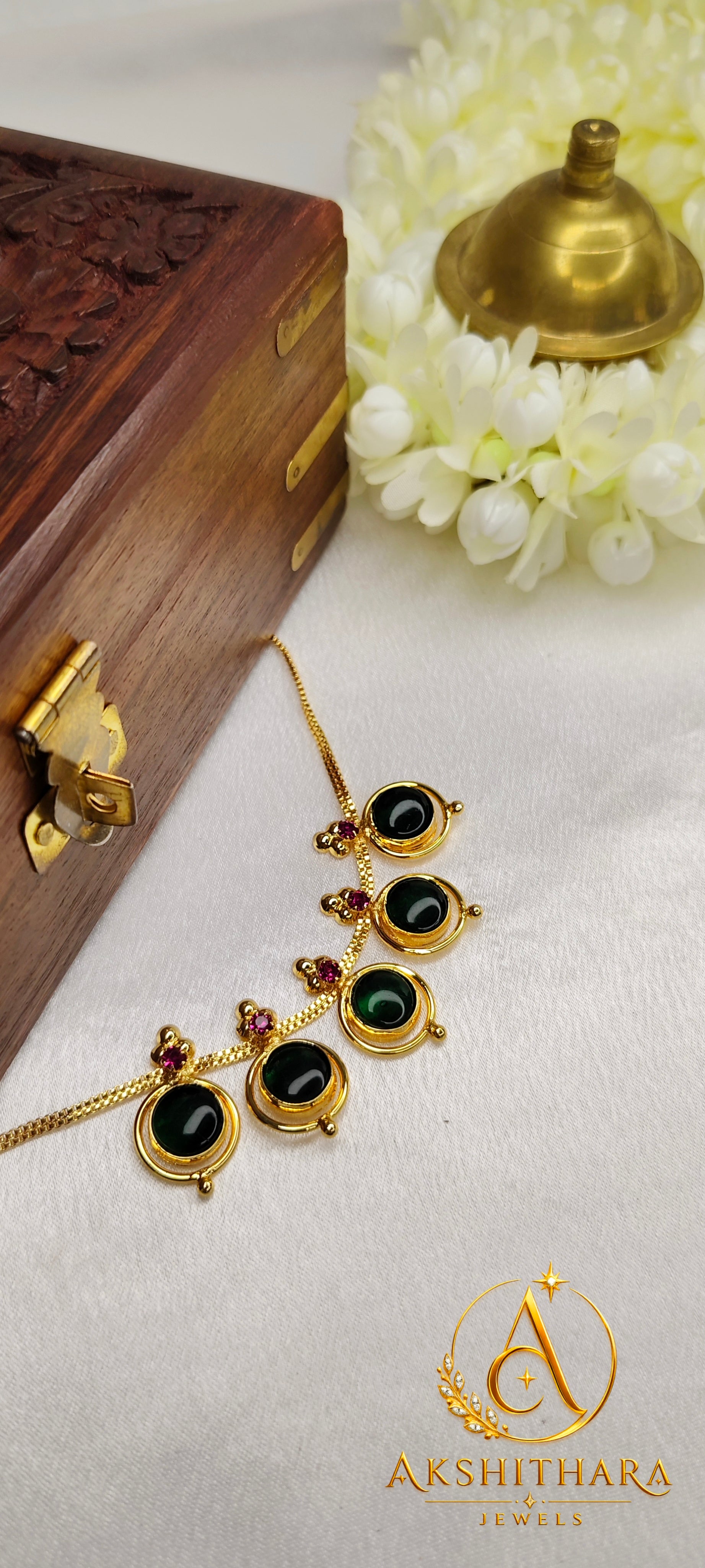 Premium Gold Plated Round Green Palakka Necklace