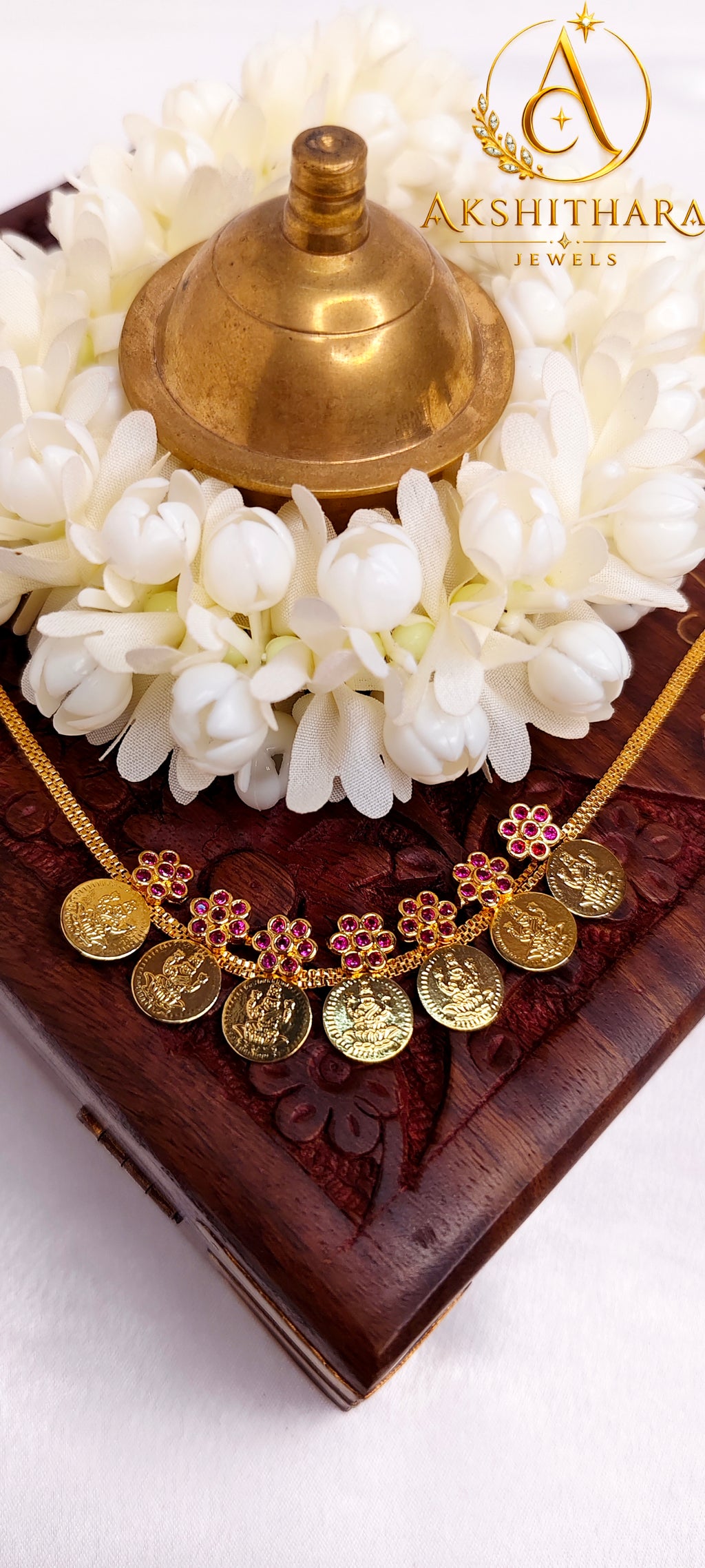 Gold Plated Ruby Lakshmi Coin Necklace