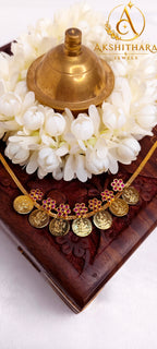 Gold Plated Ruby Lakshmi Coin Necklace