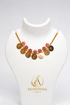 Gold Plated Ruby Lakshmi Coin Necklace