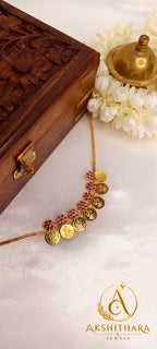 Gold Plated Ruby Lakshmi Coin Necklace