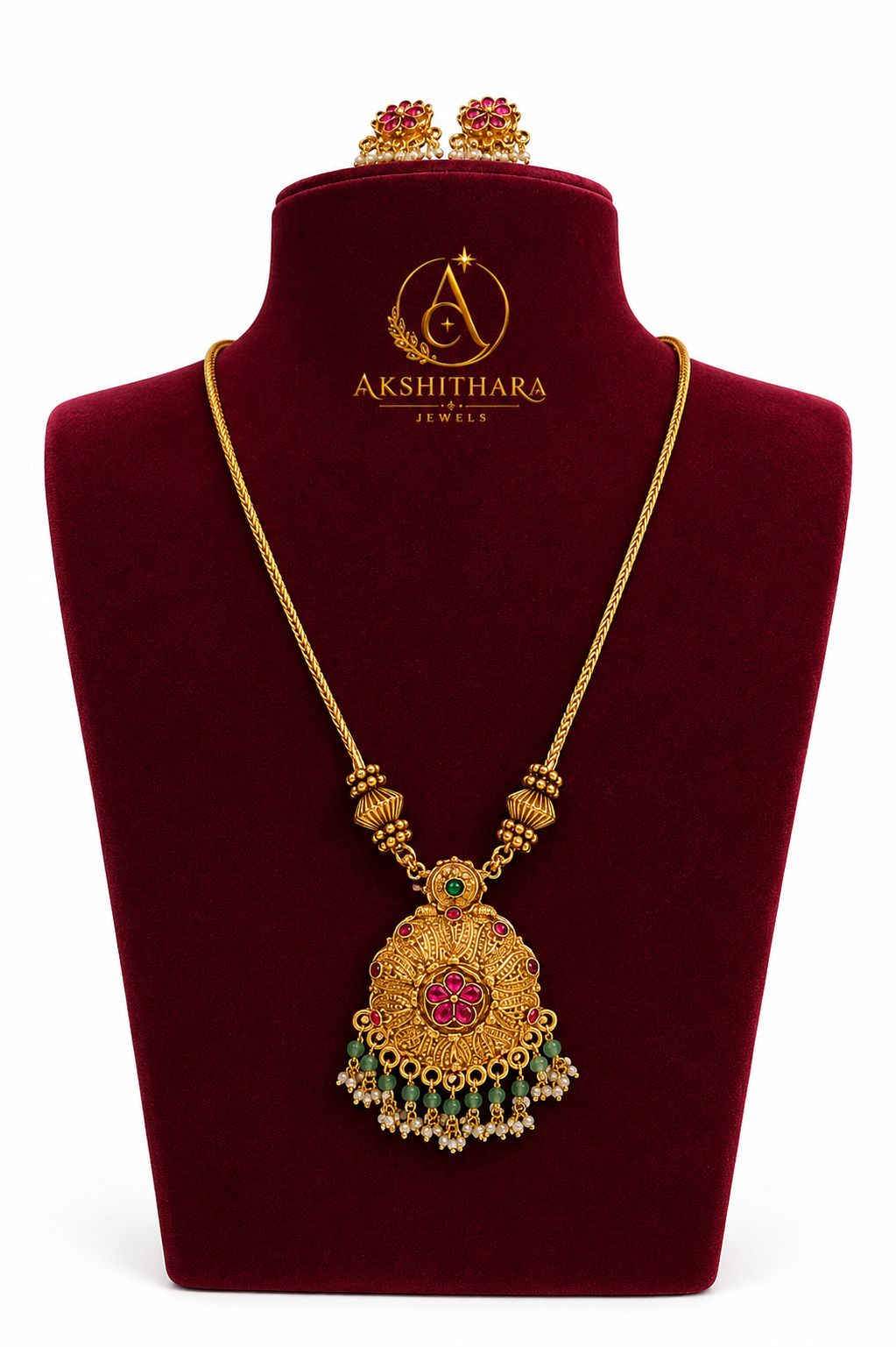 Non-Idol Pendant Short Haram Set