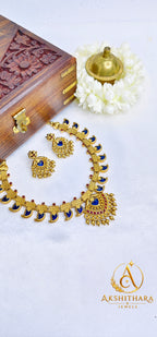 Matte Finish Blue Palakka Mango Necklace Set