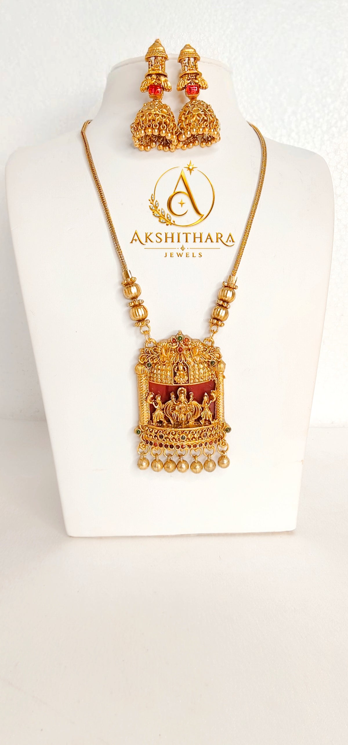 Matte Finish Lakshmi Pendant Short Haram