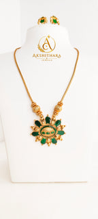 Matte Finish Floral Palakka Short Haram Set