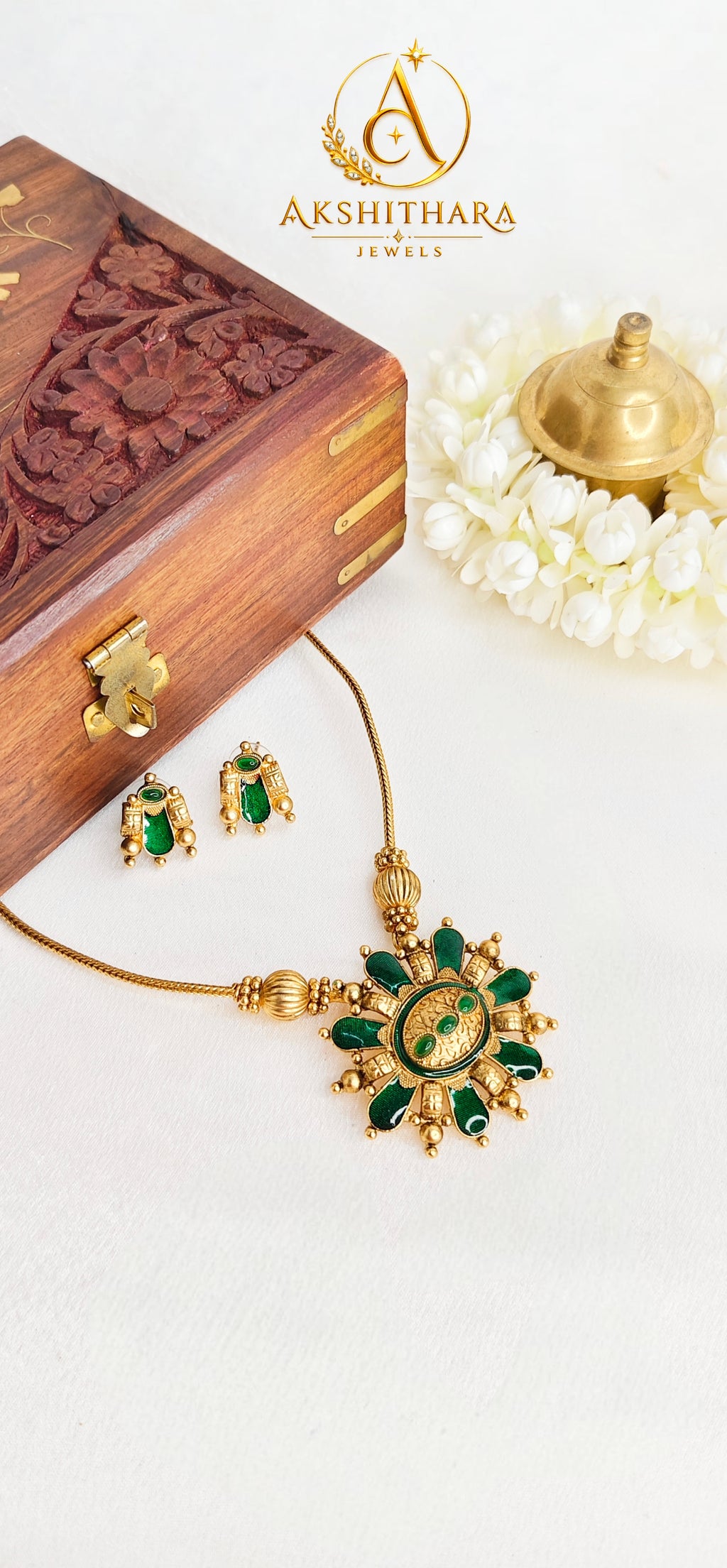 Matte Finish Floral Palakka Short Haram Set